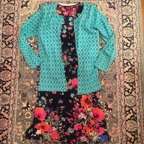 Teal Lattice Pattern Cardigan - Picture 2 of 4